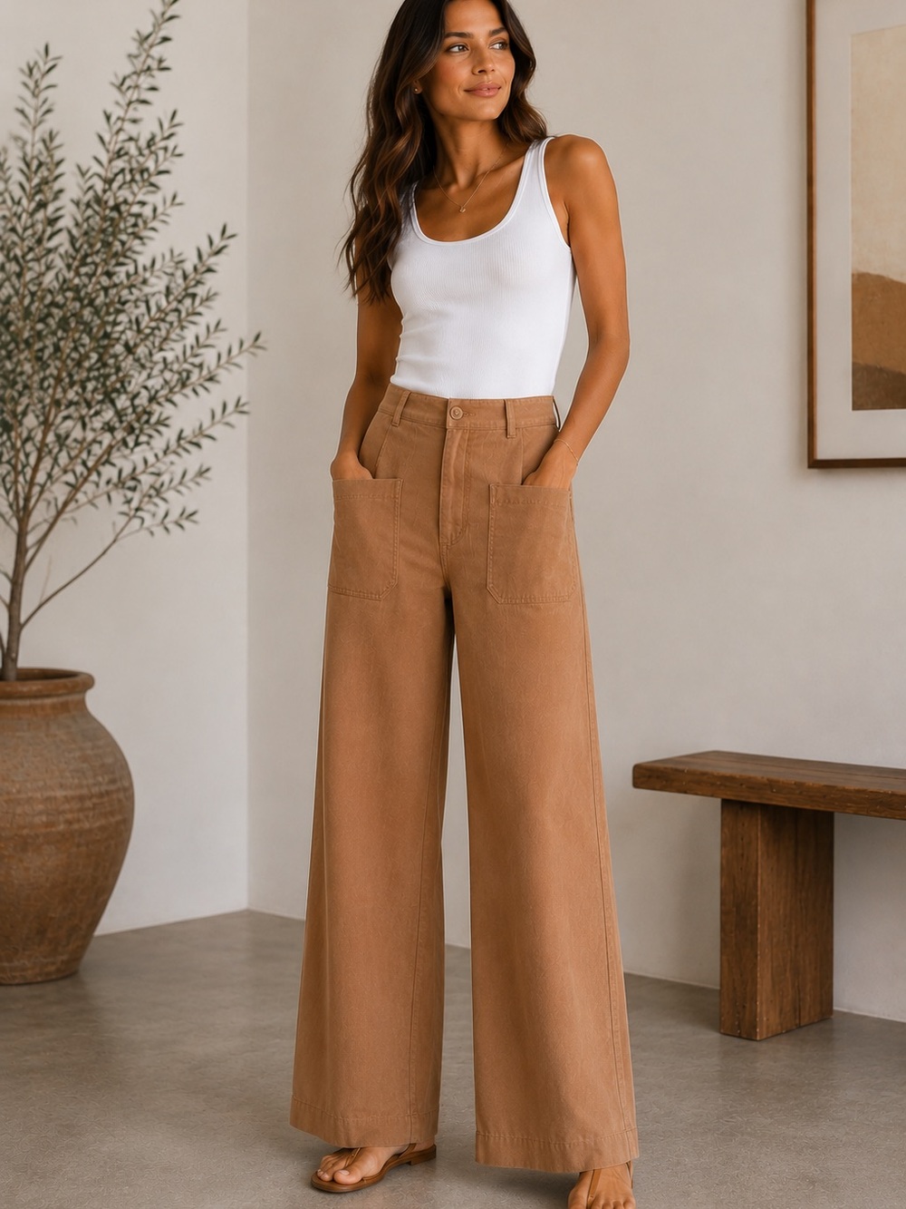 Maeve Anthropology NWT Camel Full-Length Wide Leg Patch Pocket Pants MSRP $130